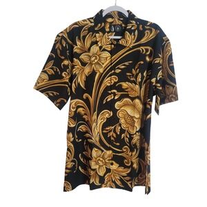 Tachuntfish Baroque Mens XXL‎ Black Gold Floral Short Sleeve Button Up Shirt NEW